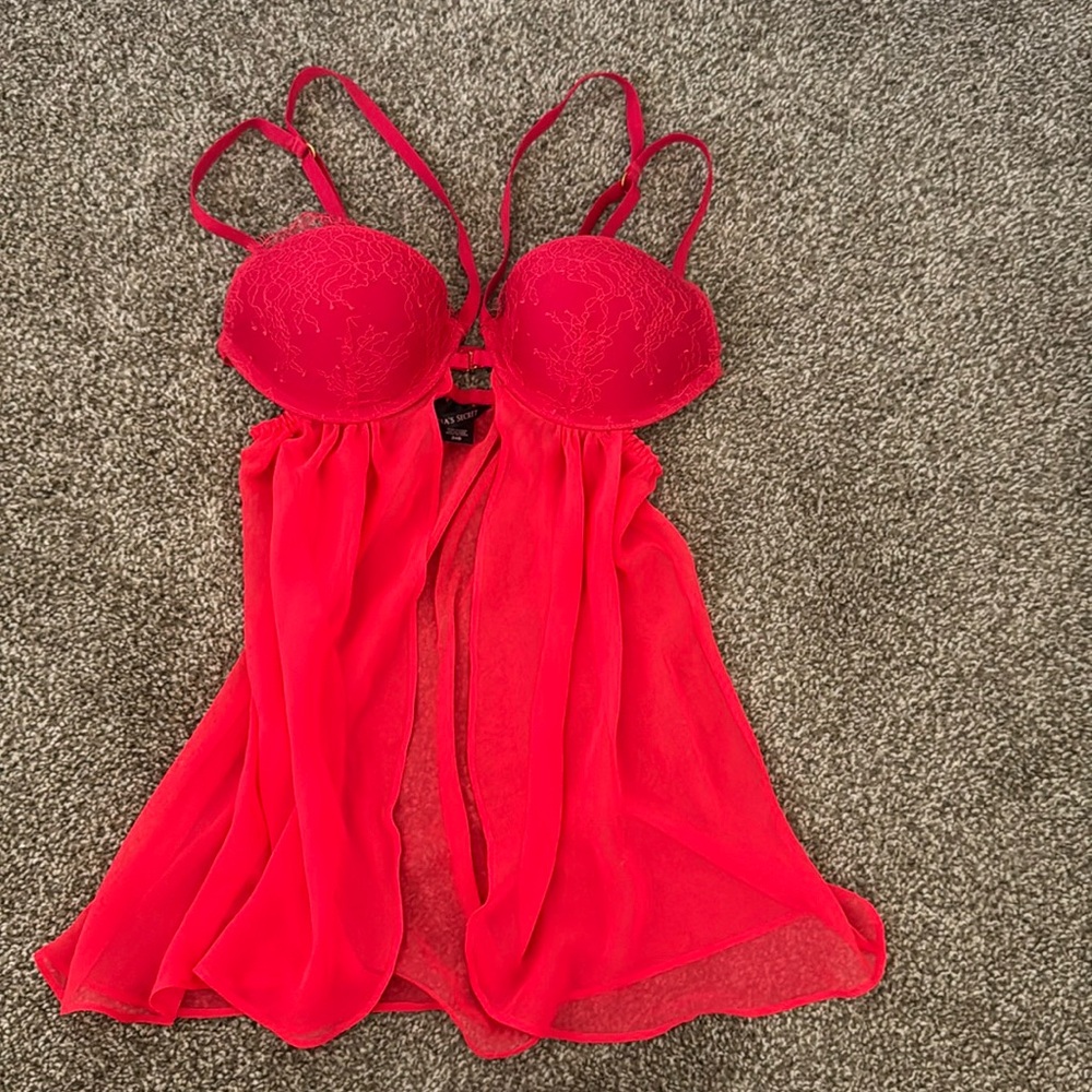 Red Victorias Secret Babydoll Lingerie 34B